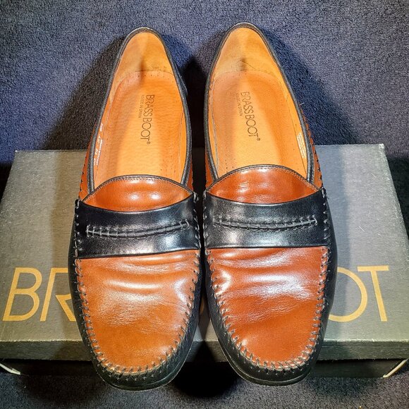 VINTAGE BRASSBOOT DONATO TWOTONE BLK/BRN MENS SLIPON LOAFERS...MADE IN SPAIN main image 4